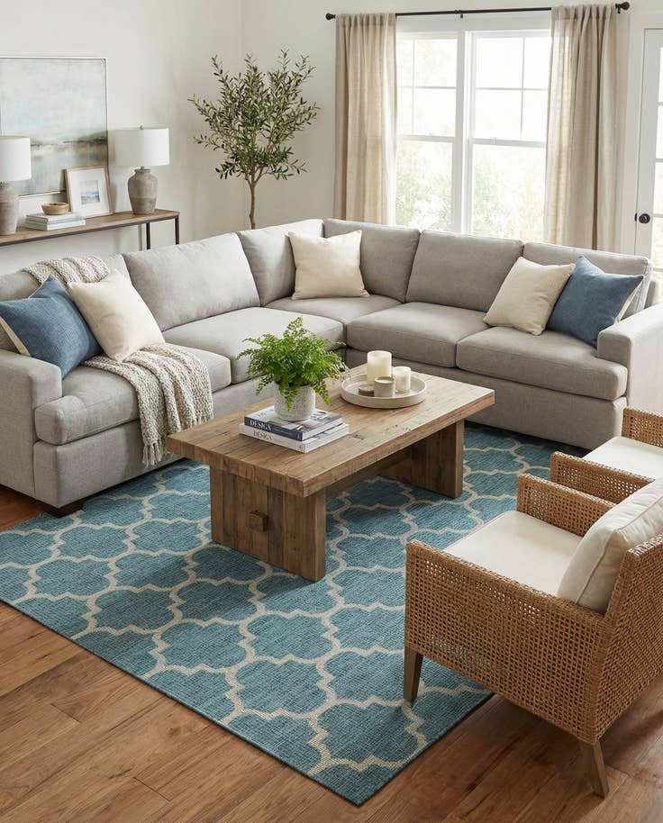 Detail image of 7' 10 x 11' Easy-Clean Trellis Indoor / Outdoor Rug