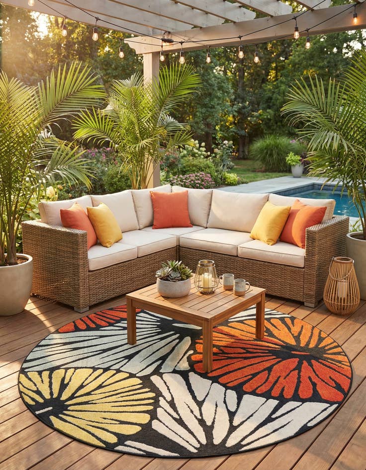Detail image of 7' 10 x 7' 10  Washable Casablanca Indoor / Outdoor Round Rug