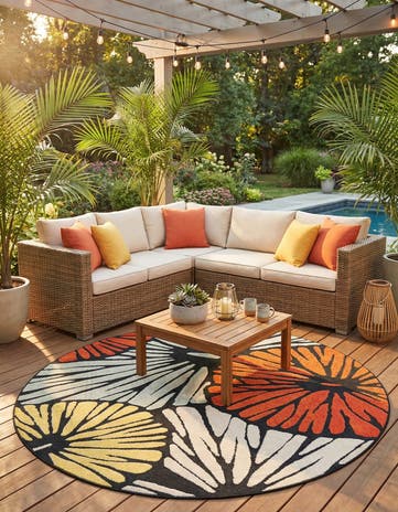 7' 10 x 7' 10 Easy-Clean Casablanca Indoor / Outdoor Round Rug
