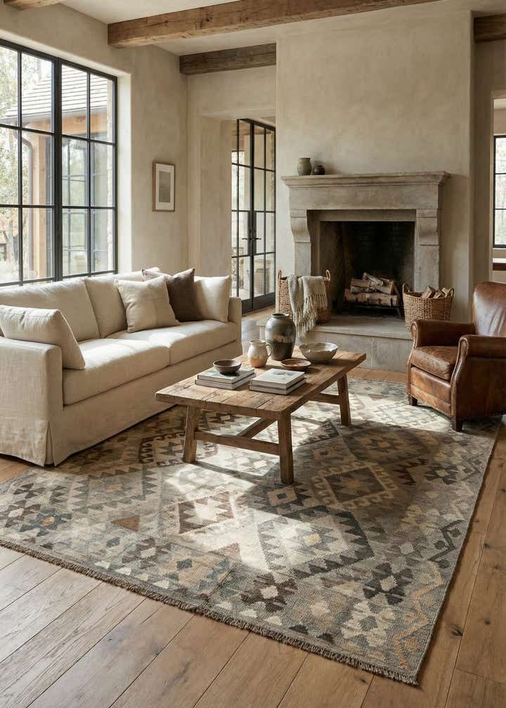 5' 7 x 7' 10 Hand Woven Kilim Maymana Wool Rug