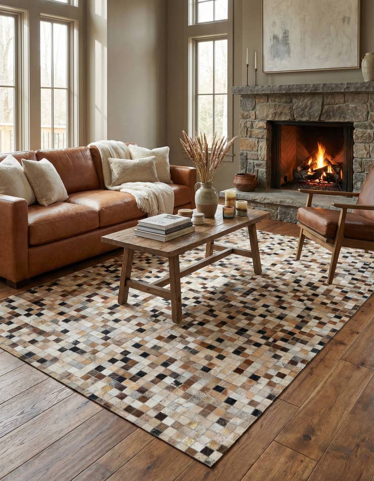 Detail image of 5' x 7' 10 Cowhide Leather Rug