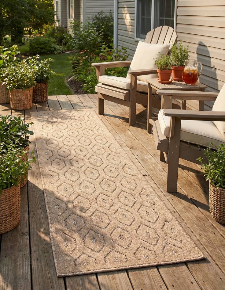 Detail image of 2' x 6' Easy-Clean Trellis Textured Indoor / Outdoor Runner Rug