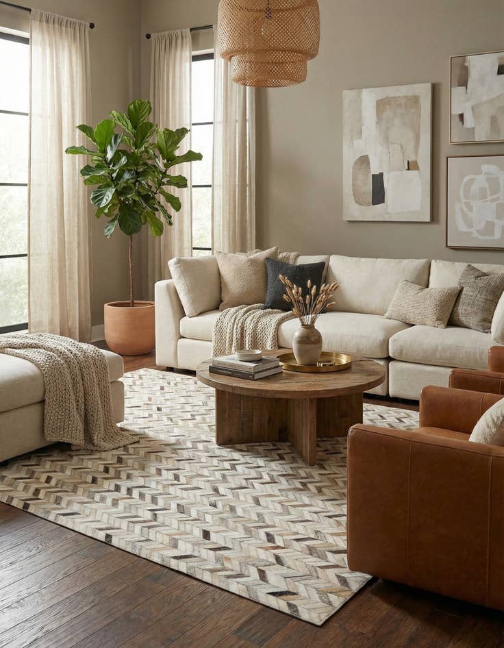 Detail image of  6' 7 x 9' 10 Cowhide Stocks Rug