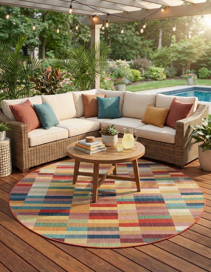 Detail image of  10' x 10'  Washable Baja Indoor / Outdoor Round Rug