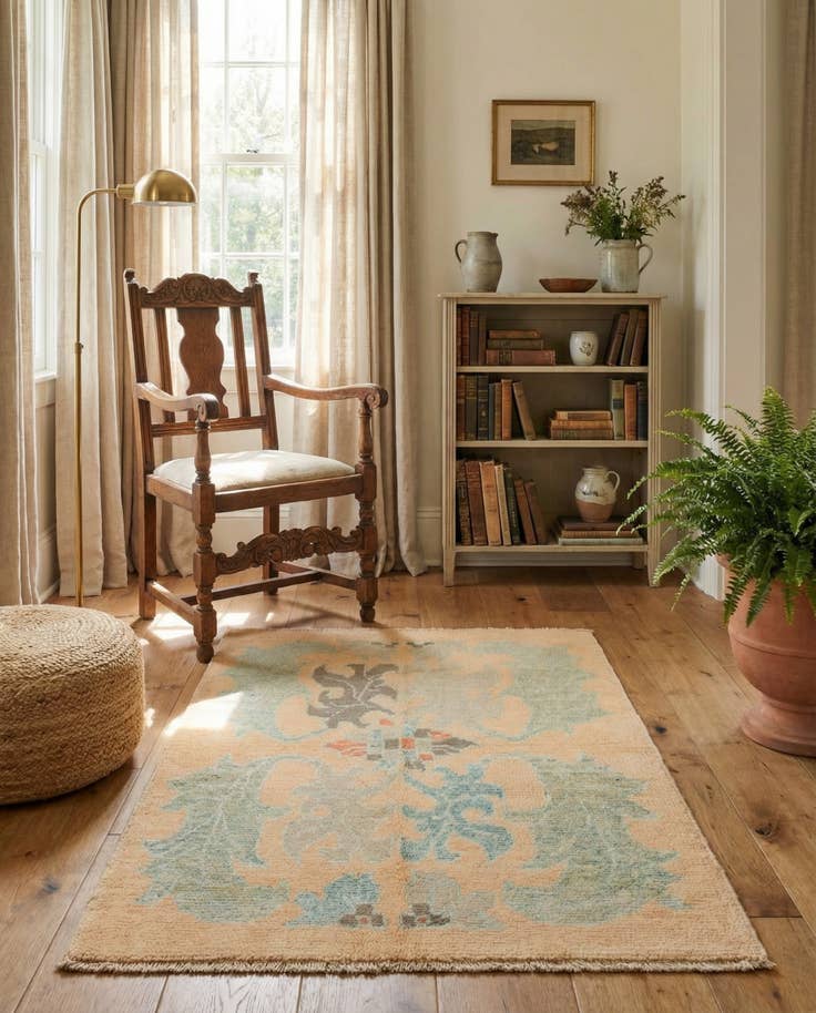 Detail image of 3' 7 x 4' 10 Hand Knotted Oushak Wool Rug