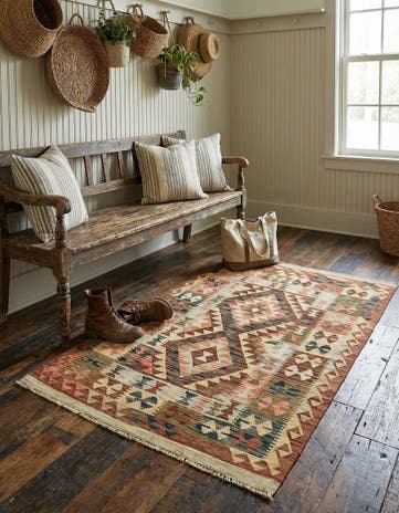 3' 2 x 4' 10 Hand Woven Kilim Maymana Wool Rug