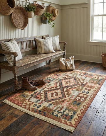 3' 2 x 4' 10 Hand Woven Kilim Maymana Wool Rug