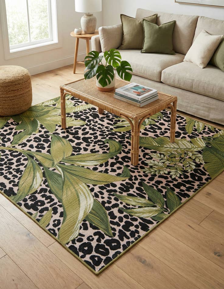 Detail image of 6' x 6'  Washable Botanical Indoor / Outdoor Square Rug
