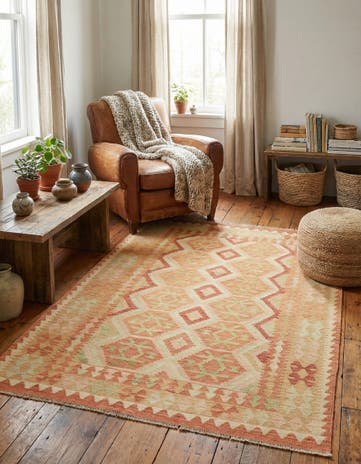 4' 10 x 6' 6 Hand Woven Kilim Waziri Wool Rug