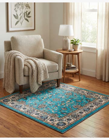 Arctic Aqua Blue Medina Square Rug