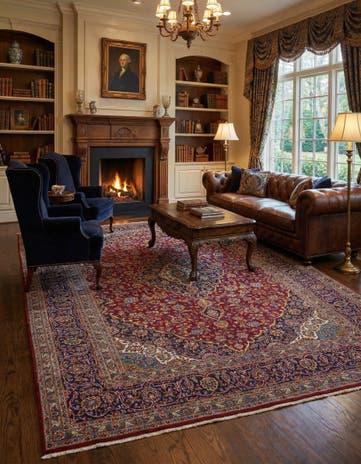 9' 6 x 13' 5 Hand Knotted Kashan Persian Wool Rug