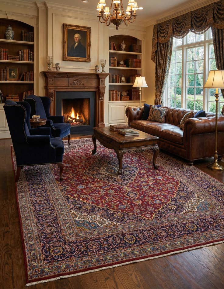 Detail image of  9' 6 x 13' 5  Hand Knotted Kashan Persian Wool Rug