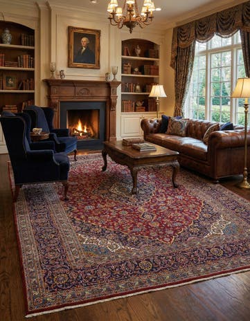 9' 6 x 13' 5 Hand Knotted Kashan Persian Wool Rug