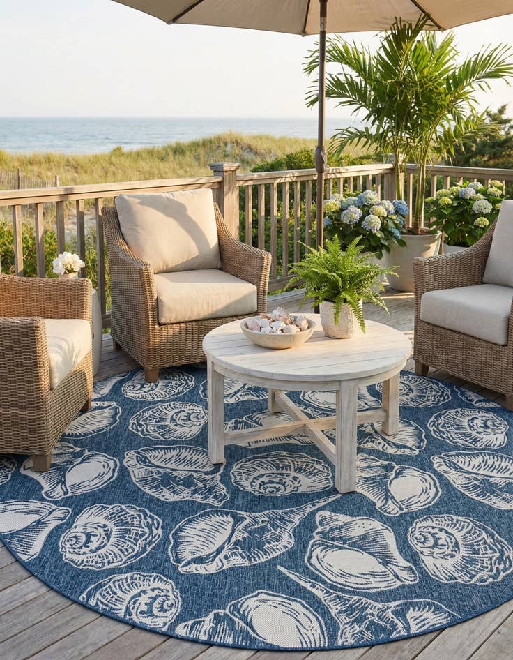 Detail image of 12' x 12'  Washable Coastal Indoor / Outdoor Round Rug
