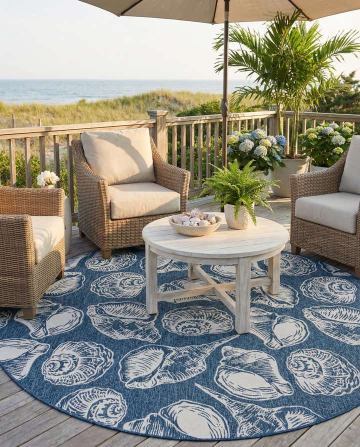 12' x 12' Easy-Clean Coastal Indoor / Outdoor Round Rug