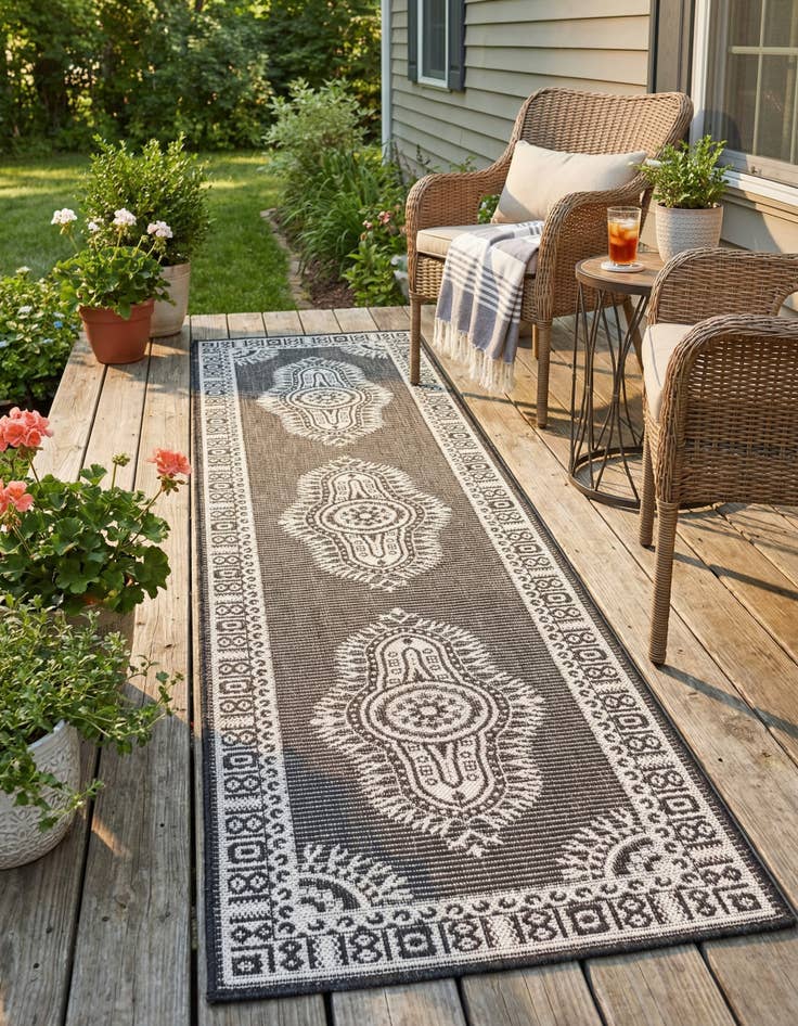 Detail image of 2' x 8'  Washable Traditional Indoor / Outdoor Runner Rug