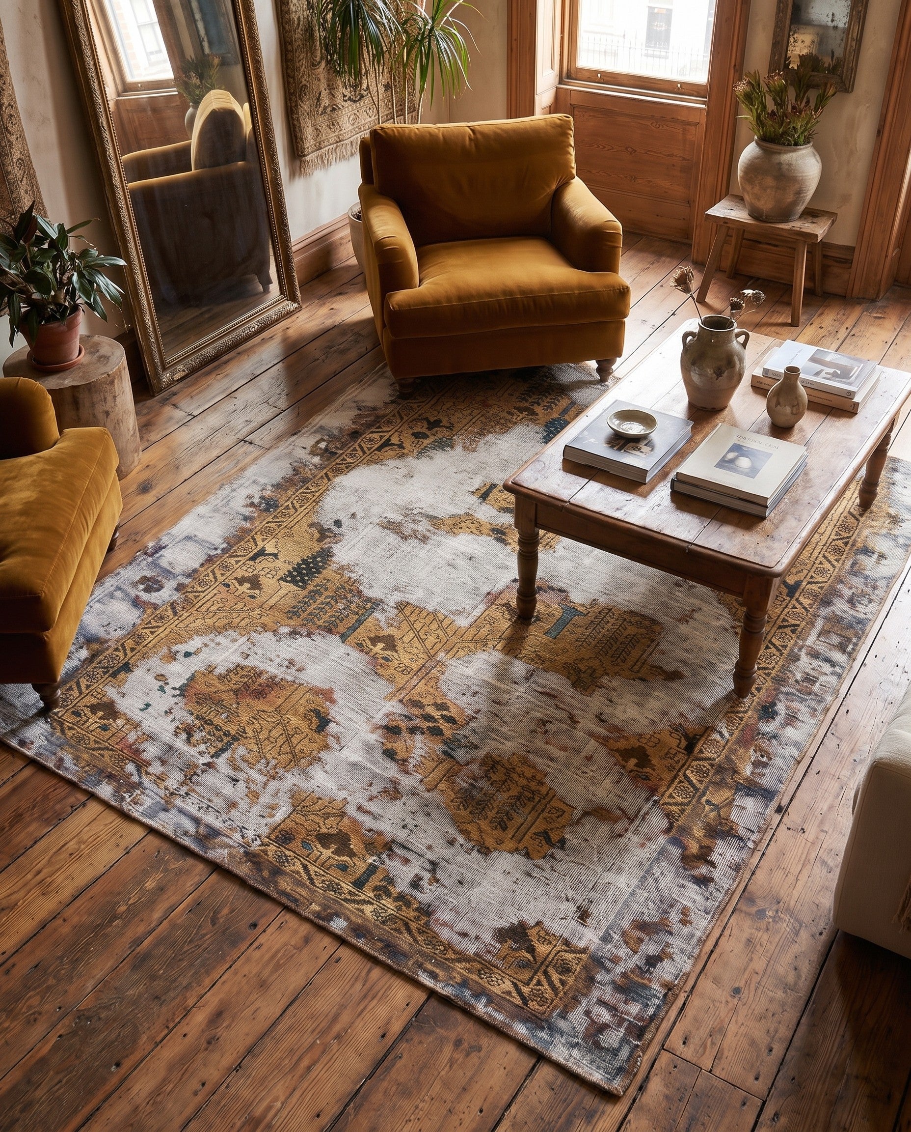 4' 10 x 6' 3 Hand Knotted Ultra Vintage Persian Wool Square Rug