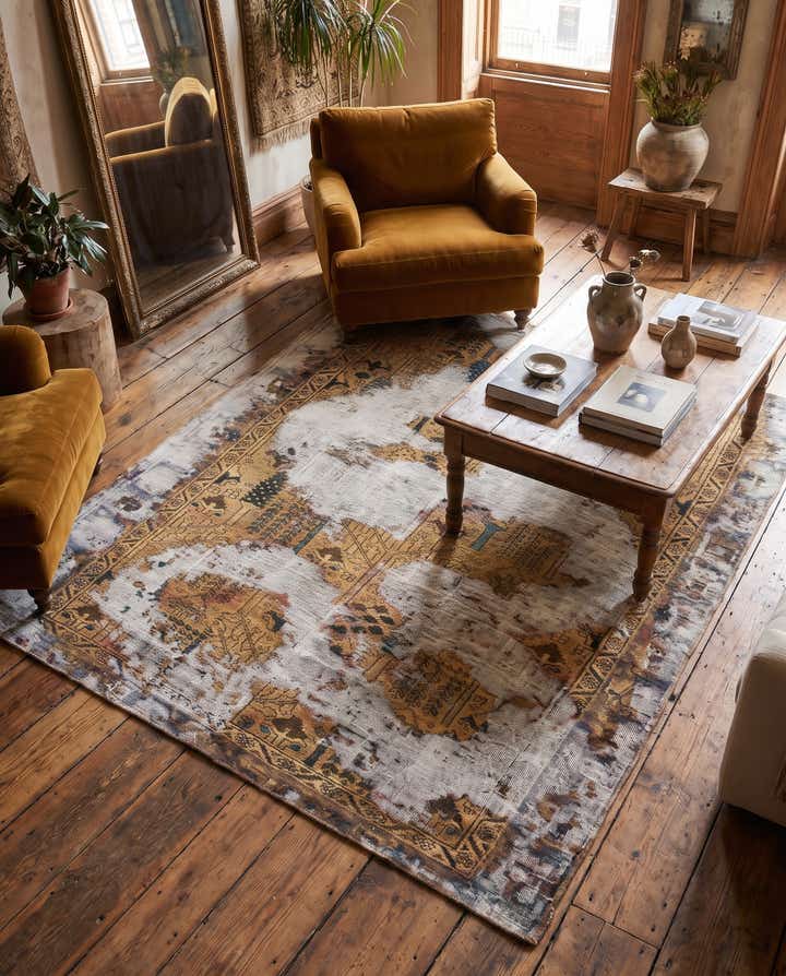 4' 10 x 6' 3 Hand Knotted Ultra Vintage Persian Wool Square Rug
