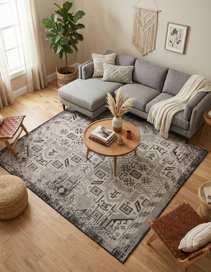 Detail image of 7' 10 x 7' 10 Easy-Clean Aztec Indoor / Outdoor Square Rug