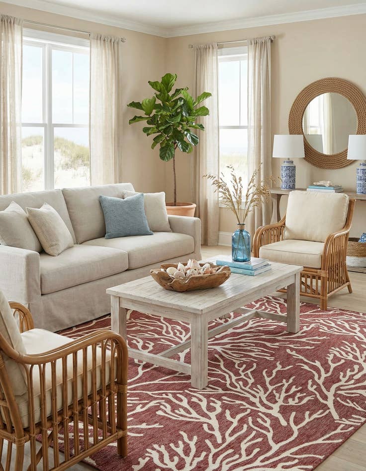 Detail image of  7' 10 x 10'  Washable Coastal Indoor / Outdoor Rug