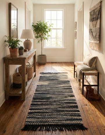 Navy Blue and Ivory Hand Woven Chunky Jute Runner Rug