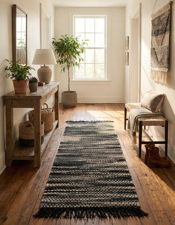 Navy Blue and Ivory Hand Woven Chunky Jute Runner Rug