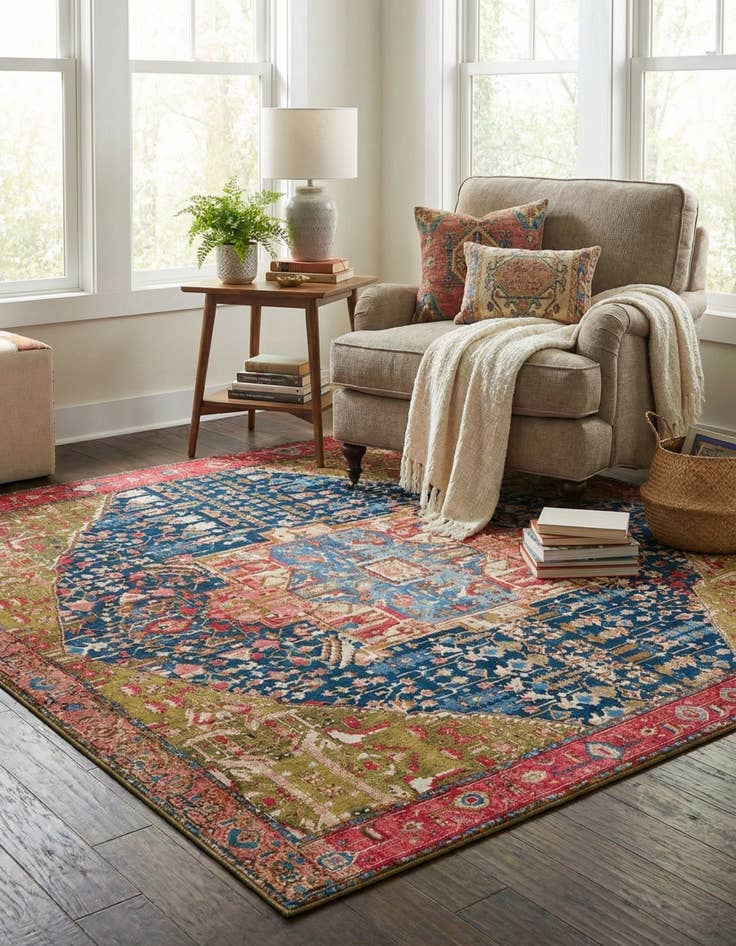 Detail image of 10' x 10' Easy-Clean Traditional Indoor / Outdoor Square Rug