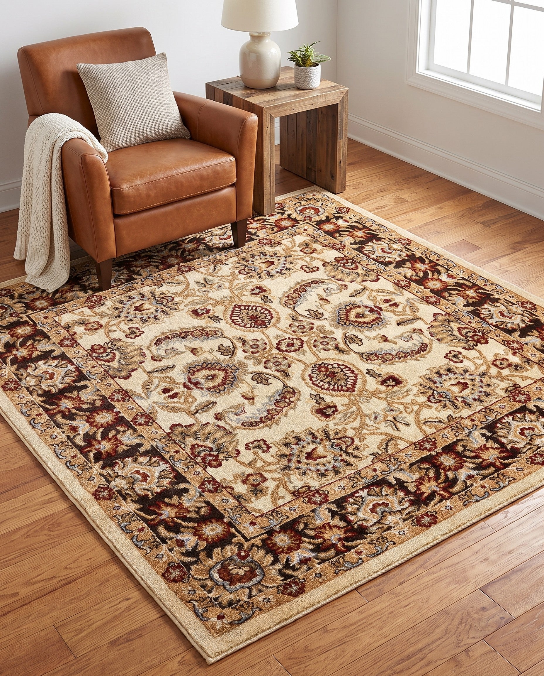 Cream Classic Agra Square Rug