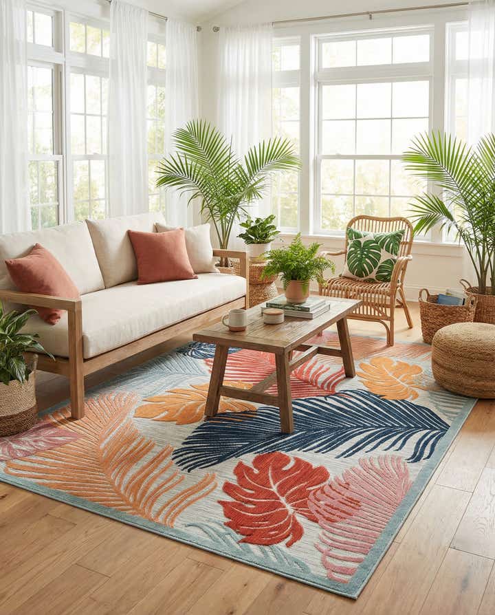 6' 4 x 9' Easy-Clean Botanical Indoor / Outdoor Rug