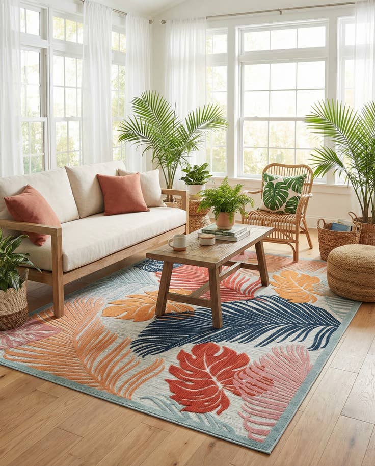 Detail image of 6' 4 x 9' Easy-Clean Botanical Indoor / Outdoor Rug