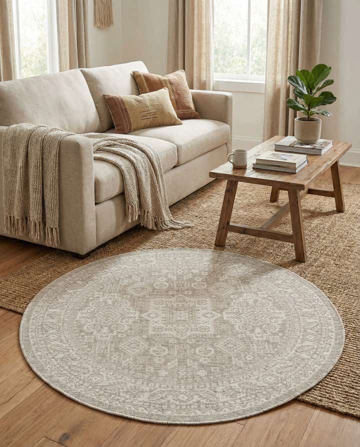 5' 3 x 5' 3 Easy-Clean Aztec Indoor / Outdoor Round Rug