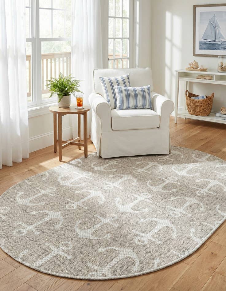 Detail image of 3' x 5' 3 Easy-Clean Coastal Indoor / Outdoor Oval Rug