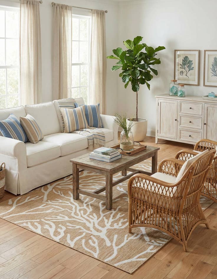 Detail image of  5' 3 x 7'  Washable Coastal Indoor / Outdoor Rug