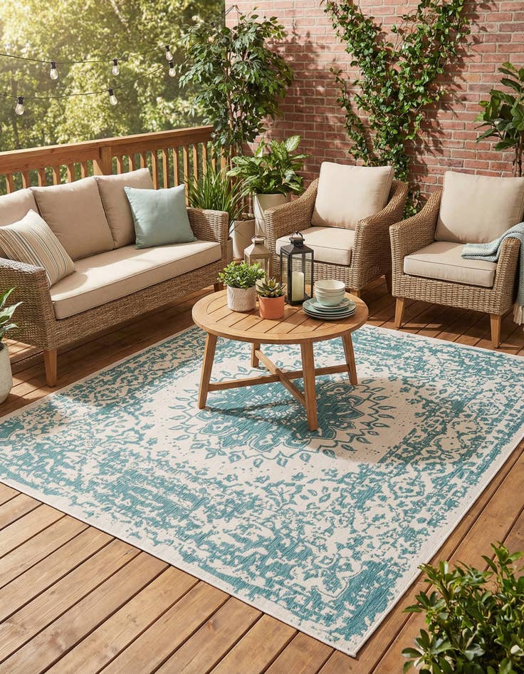 Detail image of 10' x 10'  Washable Traditional Indoor / Outdoor Square Rug