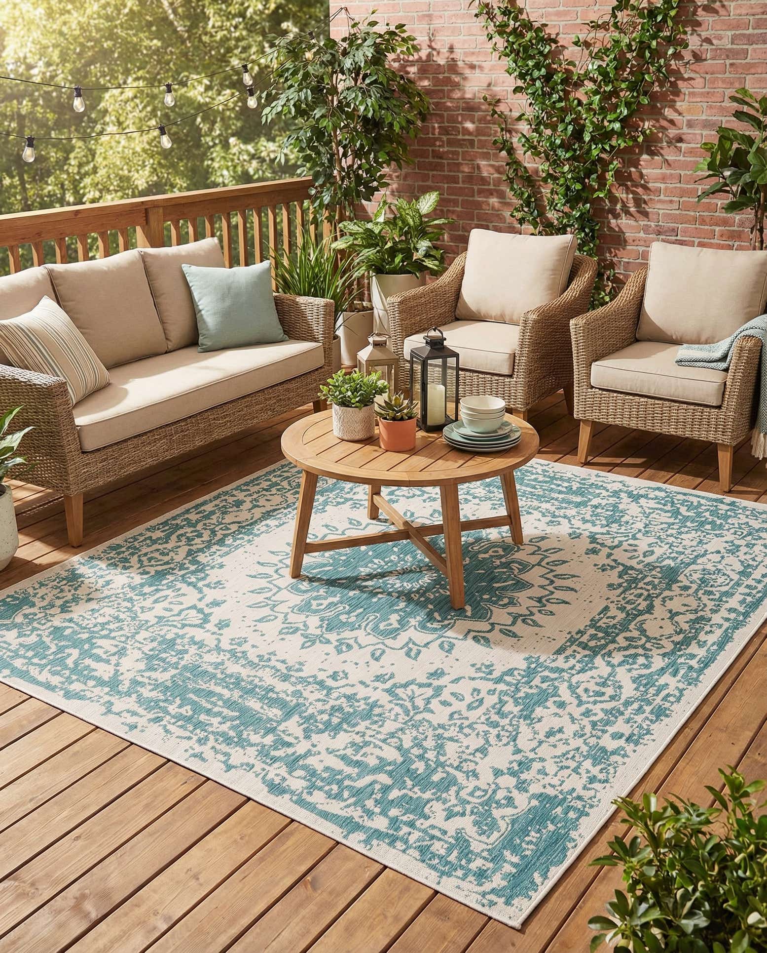 10' x 10' Easy-Clean Traditional Indoor / Outdoor Square Rug