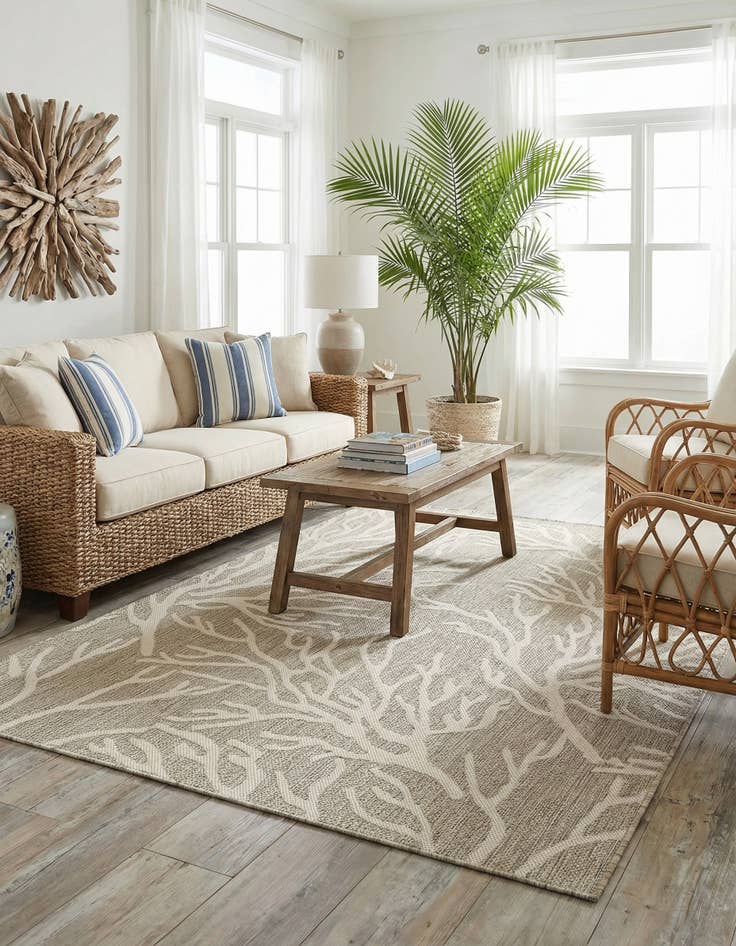 Detail image of  5' 3 x 7'  Washable Coastal Indoor / Outdoor Rug