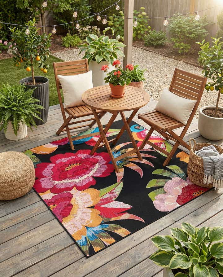 5' 3 x 5' 3 Easy-Clean Botanical Indoor / Outdoor Square Rug