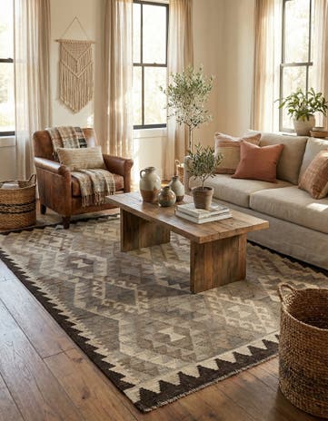 4' 5 x 6' 1 Hand Woven Kilim Maymana Wool Rug