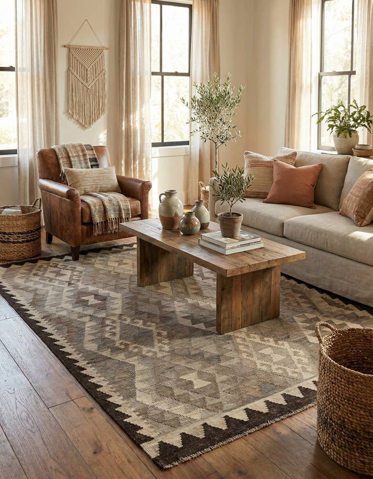 Detail image of  4' 5 x 6' 1  Hand Woven Kilim Maymana Wool Rug