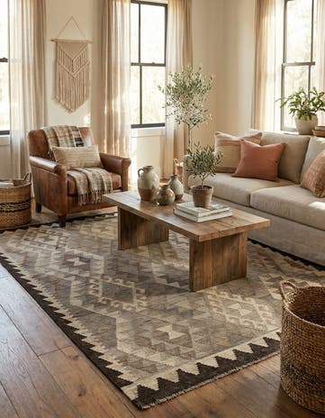 4' 5 x 6' 1 Hand Woven Kilim Maymana Wool Rug
