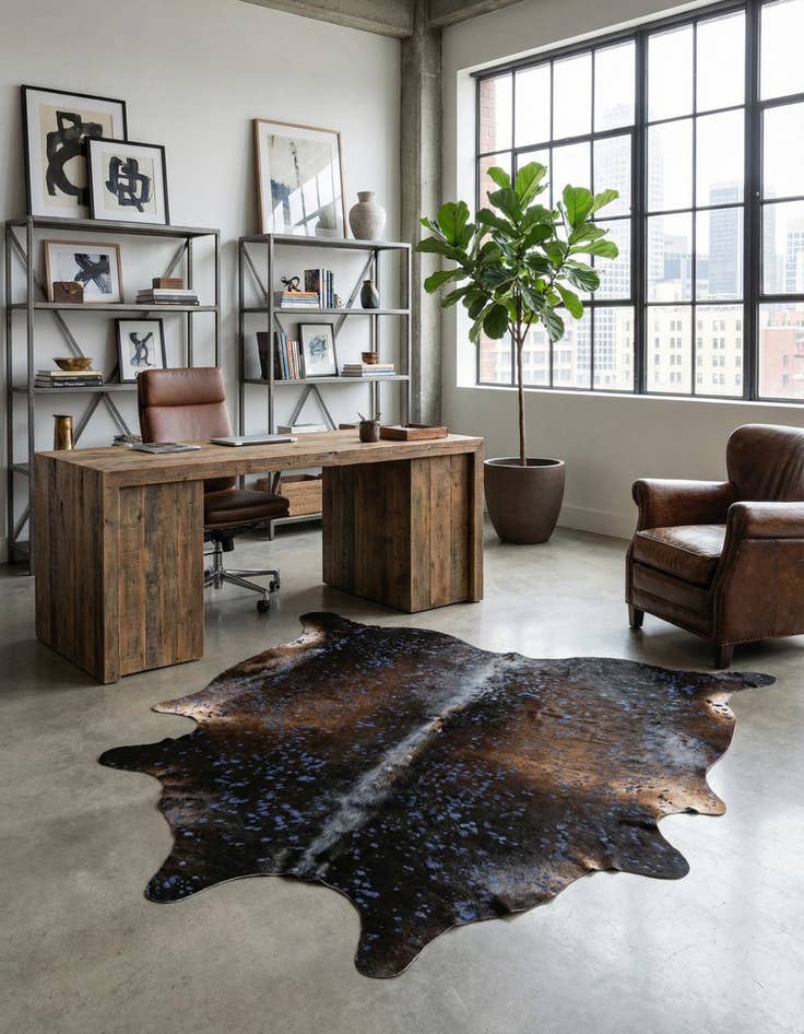 Detail image of 6' 2 x 6' 10 Cowhide Leather Rug