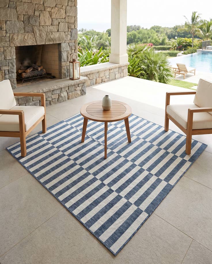 Vue détaillée : 185cm x 185cm Facile à nettoyer Striped Tapis Intérieur / Extérieur Carré