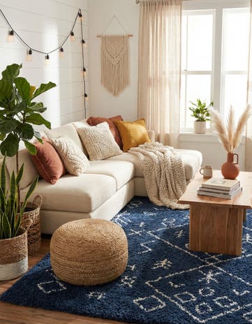 Navy Blue Moroccan Shag Square Rug