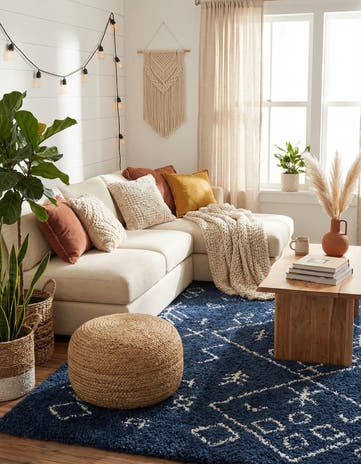 Navy Blue Moroccan Shag Square Rug