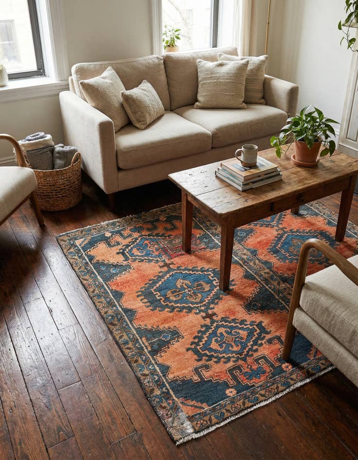 Detail image of 3' 1 x 5' 2  Hand Knotted Ultra Vintage Persian Wool Rug