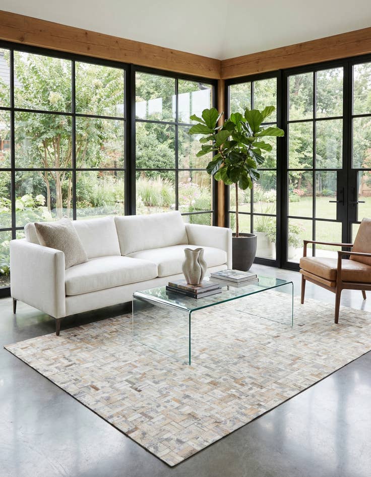 Detail image of 4' 11 x 8' Cowhide Stocks Rug