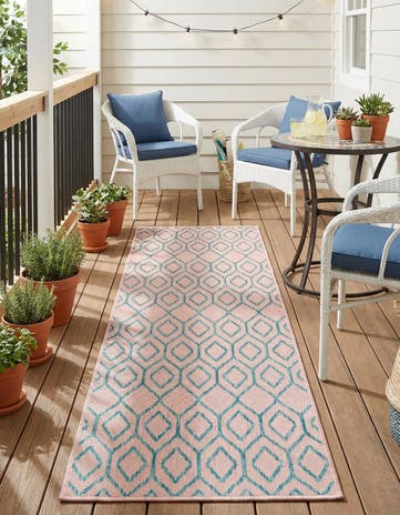 Pink and Aqua Easy-Clean Jill Zarin Turks and Caicos Indoor / Outdoor Runner Rug