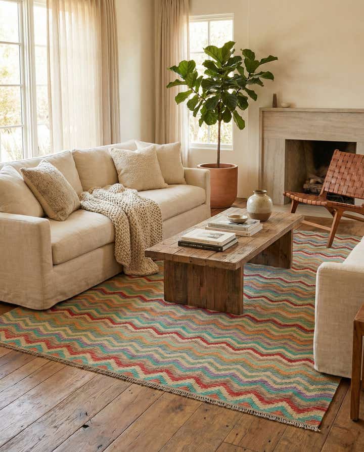 6' 7 x 9' 5 Hand Woven Kilim Modern Wool Rug