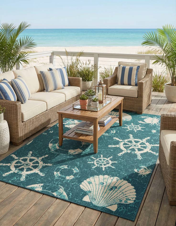 Detail image of 5' 3 x 8'  Washable Coastal Indoor / Outdoor Rug