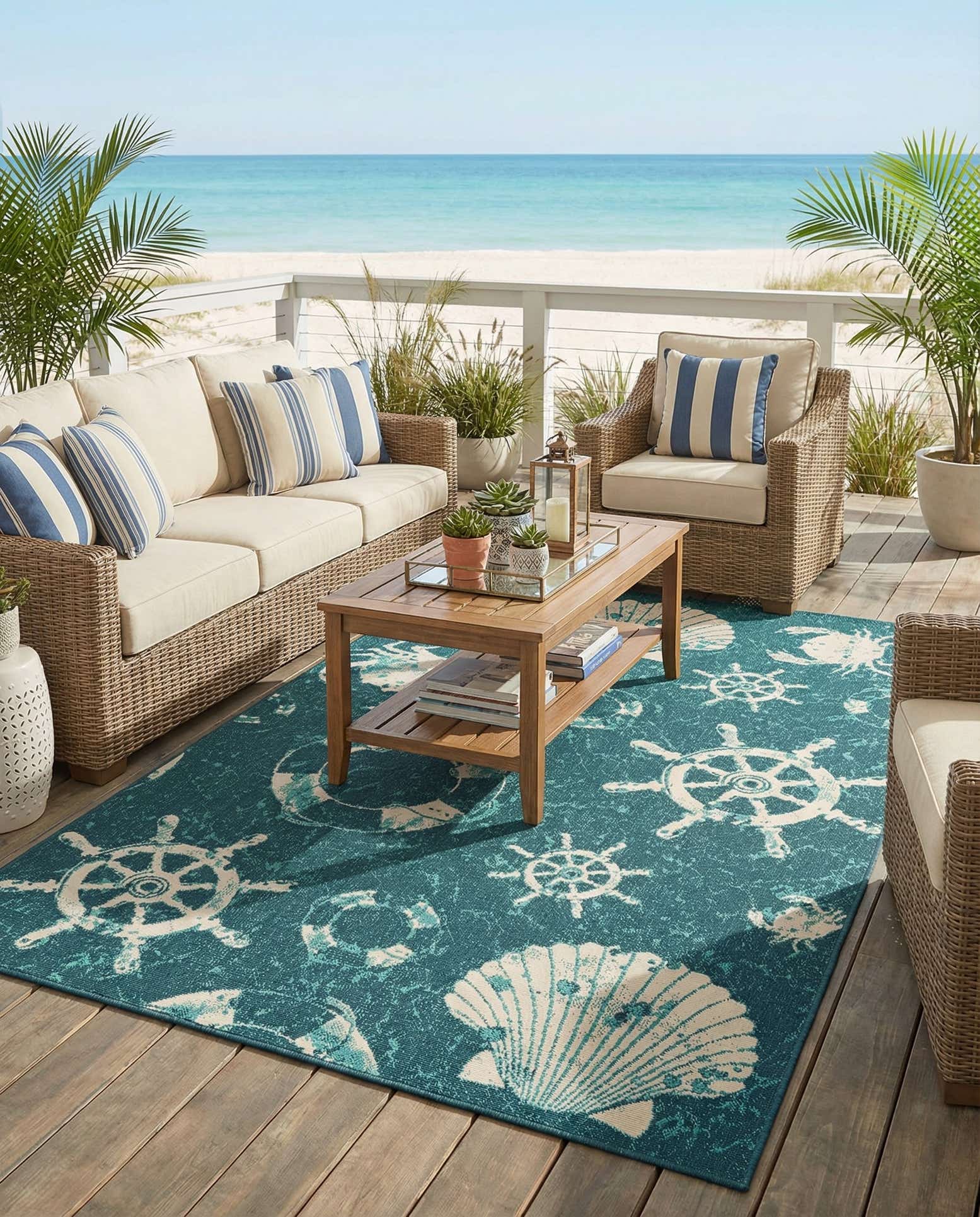 5' 3 x 8' Easy-Clean Coastal Indoor / Outdoor Rug